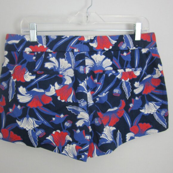 J Crew Womens 8 Navy Blue Red White Shorts Floral Flat Front 100% Cotton M - Picture 2 of 7